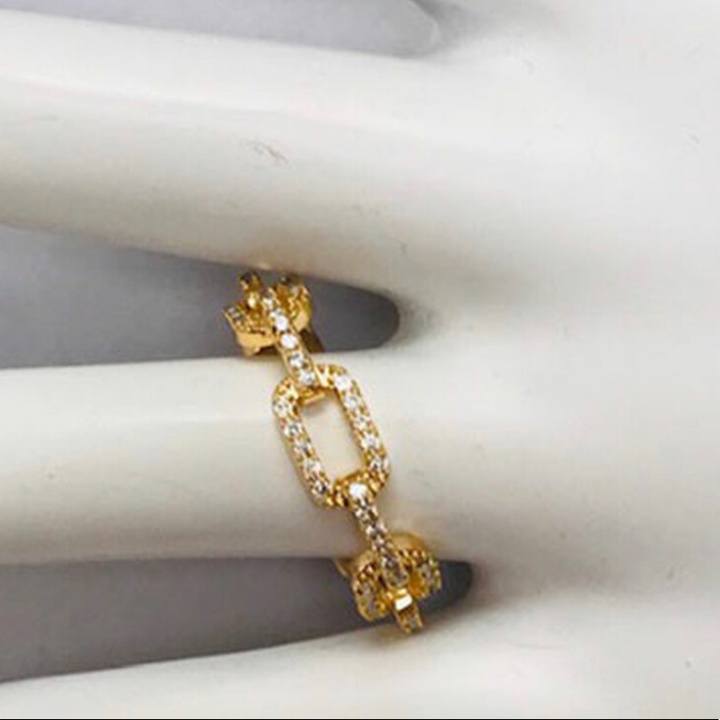 Cubic Zirconia Rectangular Linked Chain Gold Ring-Sz 6 Or 7 Or 8 39$